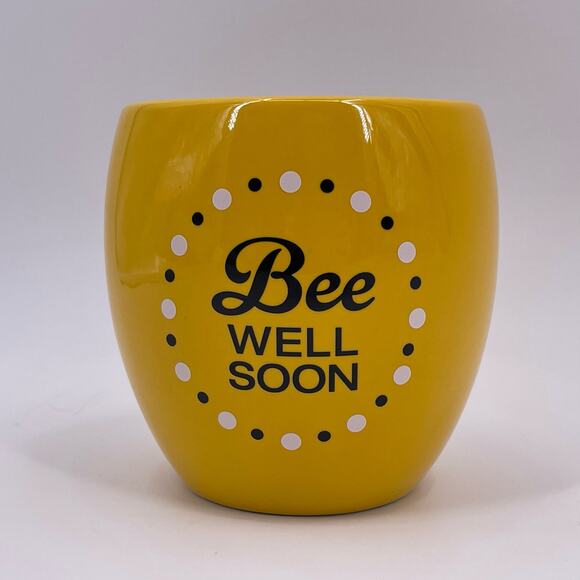 Bright Yellow Vase Porcelain BEE WELL SOON Planter 5" Desk Decoration Sick Gift - Picture 1 of 9
